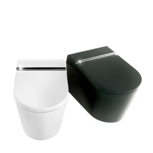 Novosan, Intelligent toalettstol, Hygea. Färgalternativ: mattsvart, mattvit, vit. Material: glaserat porslin.