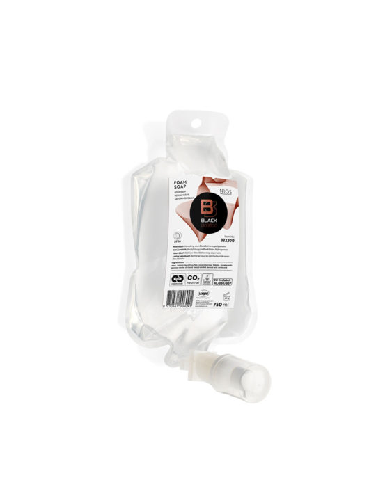 Novosan tuotekuva: läpinäkyvä BlackSatino-vaahtosaippuapussi, 750ml