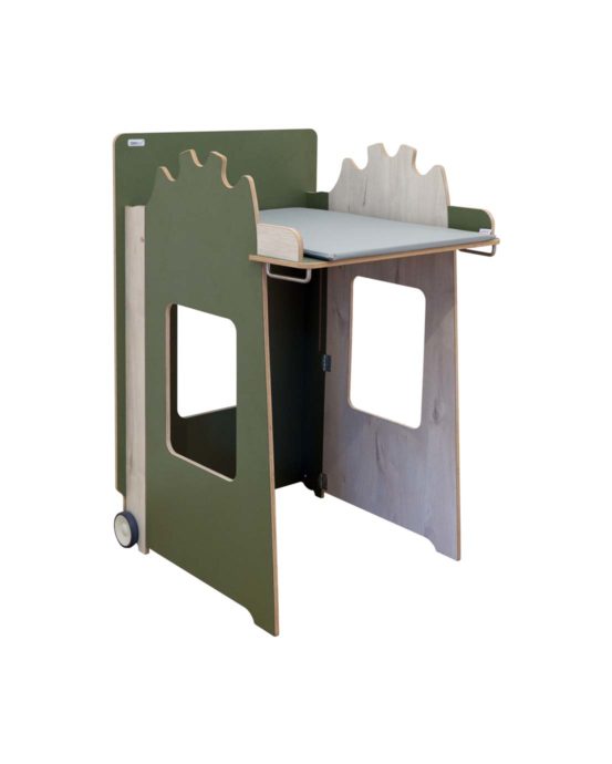 Novosan, Timkid portabelt skötbord, MOWI. Produktnummer: T100201. Färgalternativ: grön (moos) / ljusgrått. Material: Plywood med högtryckslaminat.
