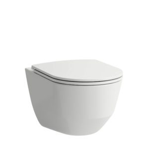 Novosans toalettstol Laufen Pro Compact sedd snett från sidan. Färg: vit. Produktnummer: 8209654000001.