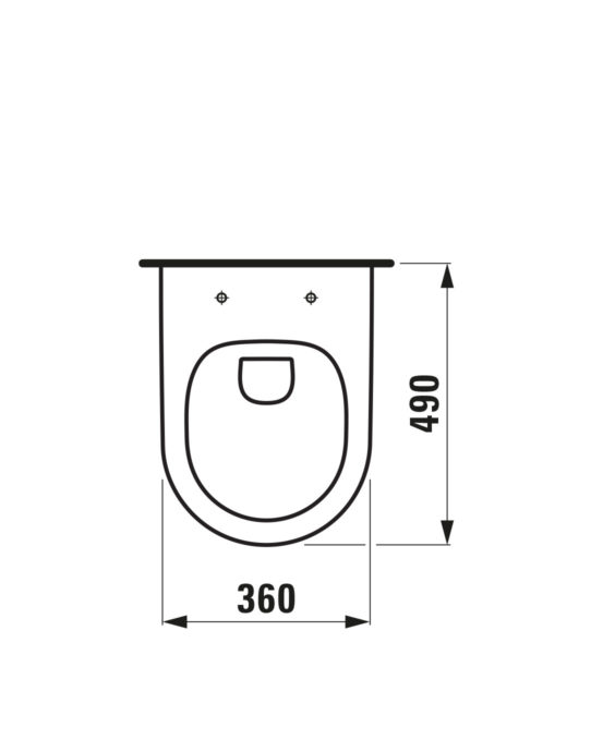 Måttritning på Novosans toalettstol Laufen Pro Compact sedd uppifrån.