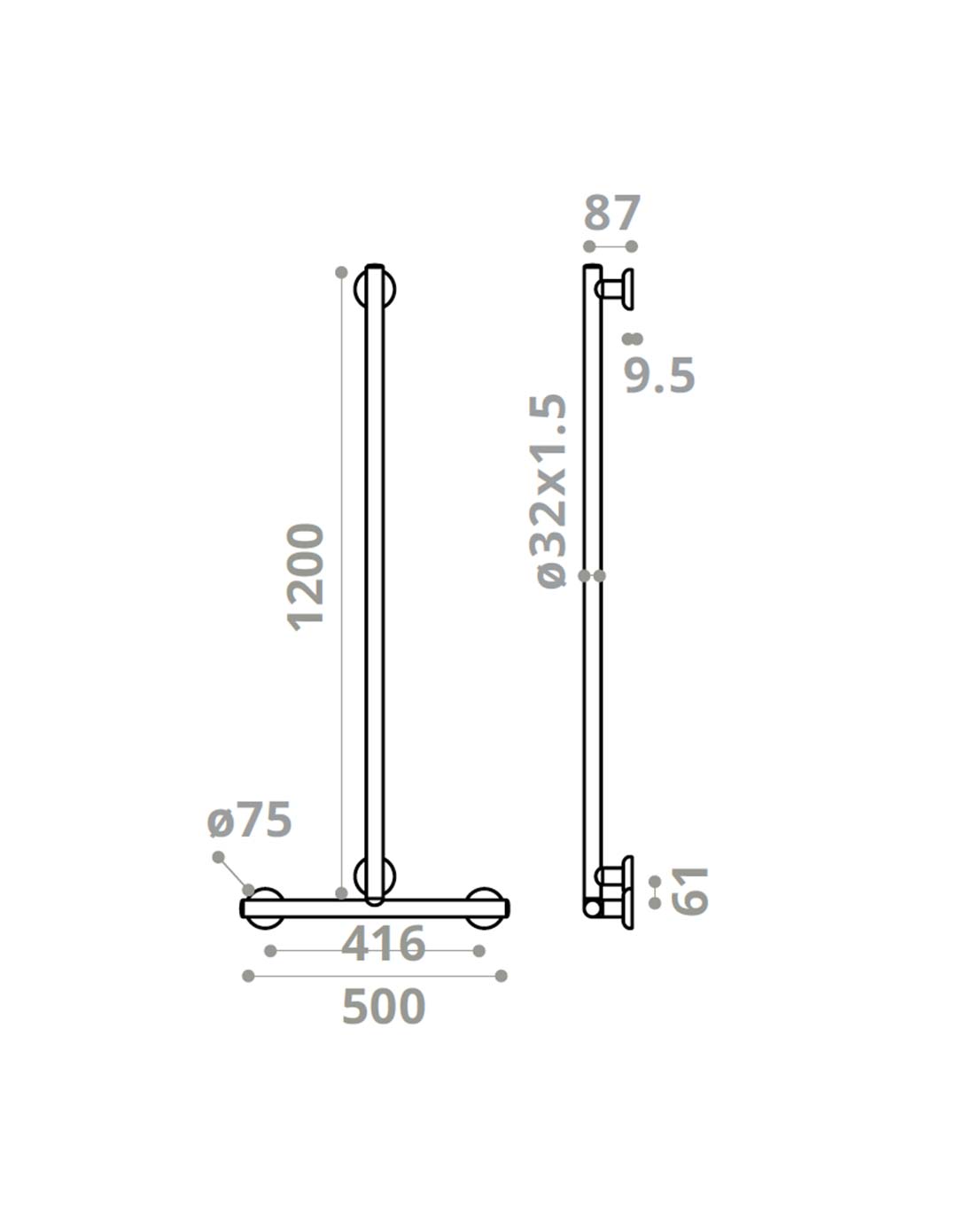 Pito Deluxe stödhandtag för dusch, T-modell, INOX, svart, L 50 x H 120 cm - Bild 3