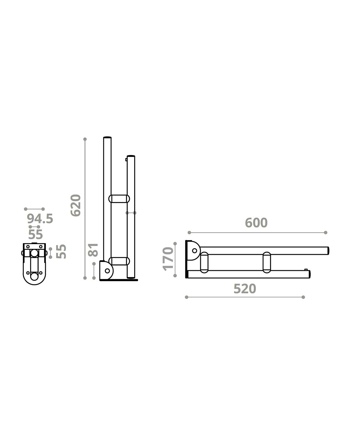 Pito Deluxe armstöd med pappershållare, lång fästplatta, INOX, vitt, längder 60, 75 cm - Bild 3