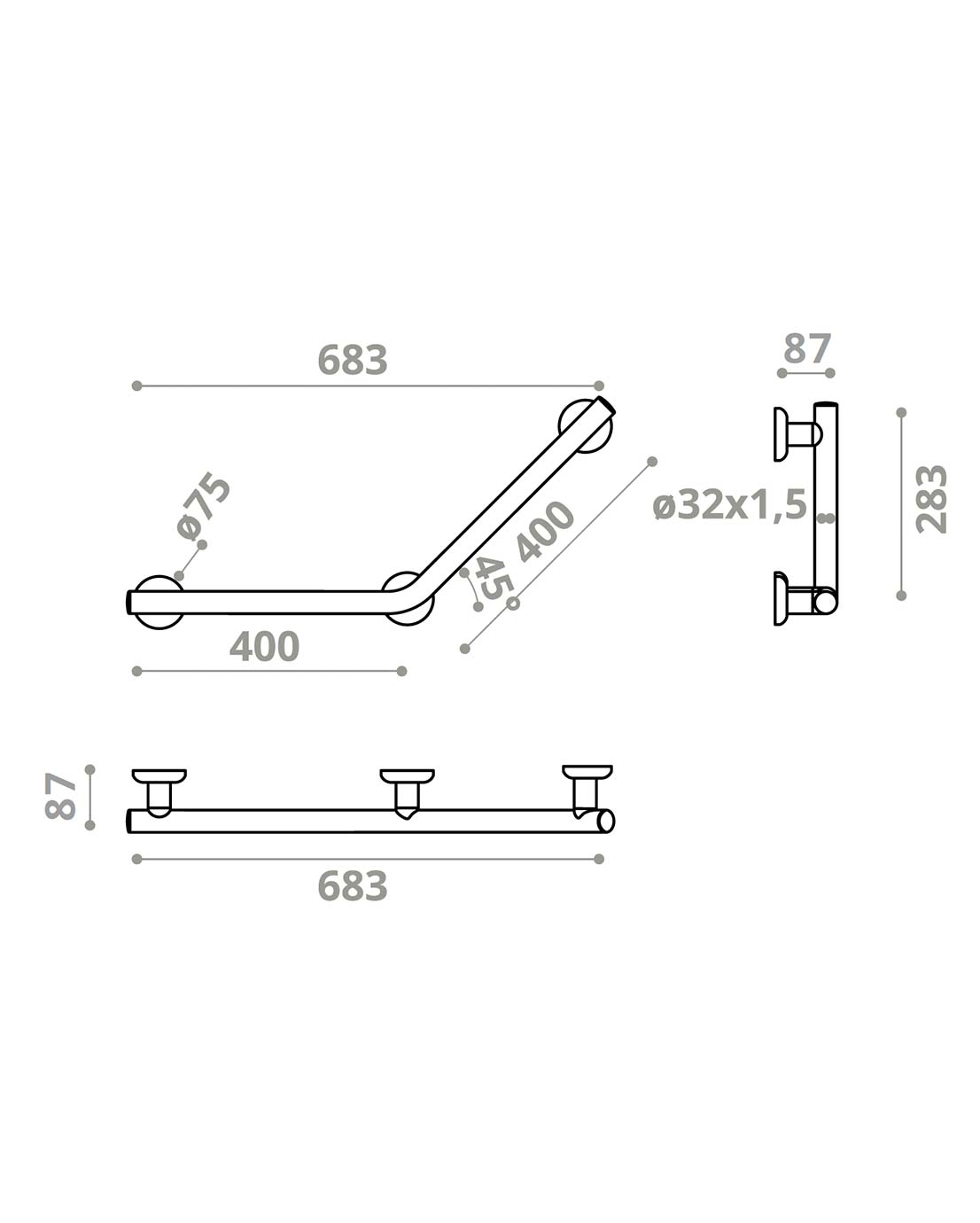 Stödhandtag Pito Deluxe med 45° vinkel, INOX, svart, L 40x40 cm - Bild 3