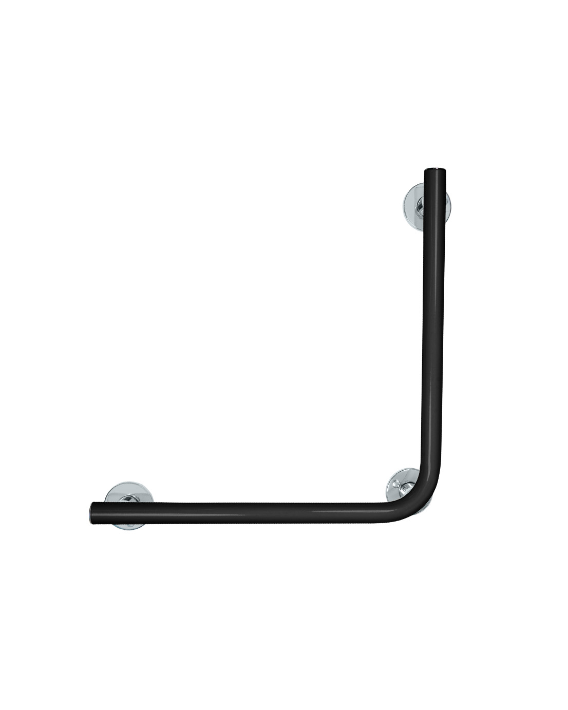 Novosan Deluxe stödhandtag, vinkelrät L-modell. Färg: RAL9005. Storlek: 50 x 50 cm.