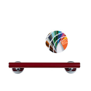 Rakt stödhandtag med kromade väggfästen. Modell: Novosan, Pito-Deluxe, INOX. Färg: RAL3005. Längder 50, 60, 80 cm.